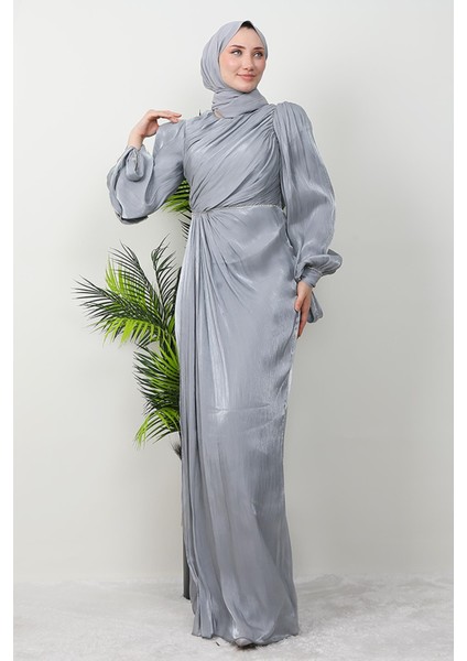 Idil Tesettür Abiye Gri modelleri