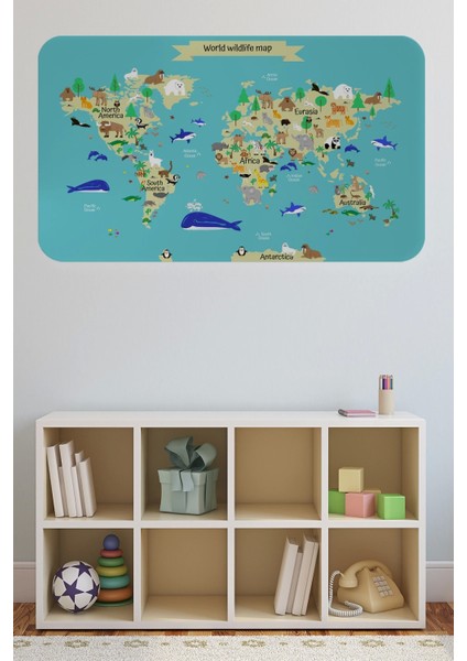 - Eğitici Dünya Haritası Dünya Atlası Çocuk ve Bebek Odası Duvar STICKER -60X105-3829