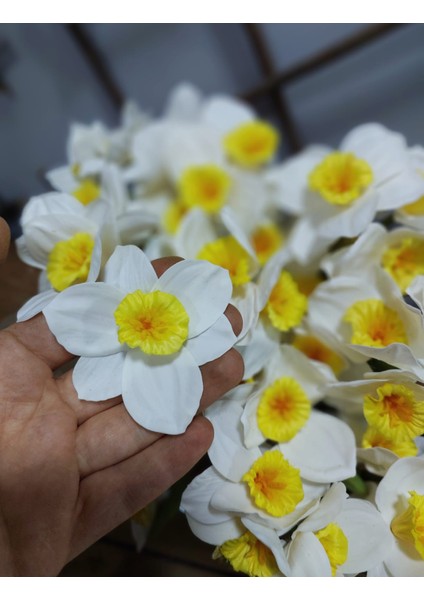 Yapay Islak Dokulu Nergis Dalı 1 Adet, Yapay Çiçek, Nergis, Dekor