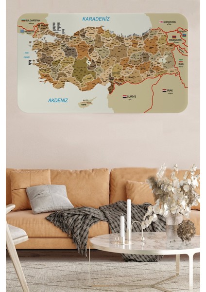 - Eğitici ve Öğretici Detaylı Komşulu Türkiye Haritası Duvar STICKER-60X105-3847