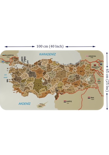 - Eğitici ve Öğretici Detaylı Komşulu Türkiye Haritası Duvar STICKER-60X105-3847