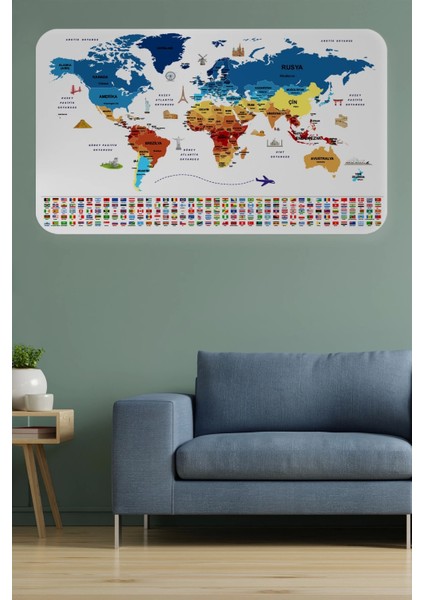 - Ülke Bayrak Lı Eğitici Başkent Detaylı Atlası Dünya Haritası Duvar STICKER -60X105-3857