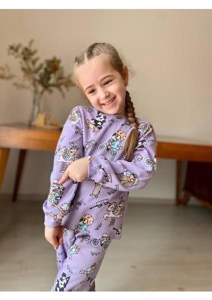 Nina Kids Bluey Fitilli Kız Pijama Takımı Mor - 6-7 fiyatları