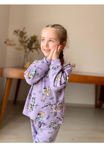 Nina Kids Bluey Fitilli Kız Pijama Takımı Mor - 6-7 modelleri
