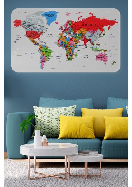- Eğitici Ülke ve Başkent Detaylı Atlası Dünya Haritası Duvar STICKER -60X105-3853