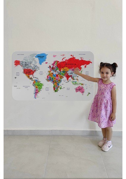 - Eğitici Ülke ve Başkent Detaylı Atlası Dünya Haritası Duvar STICKER -60X105-3853