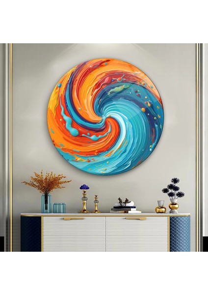 Hotumda Savrulan Renklerin Ahengi Sanatsal Yuvarlak Cam Tablo