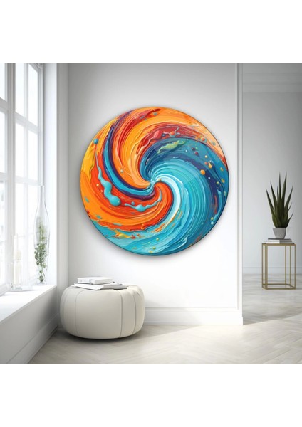 Hotumda Savrulan Renklerin Ahengi Sanatsal Yuvarlak Cam Tablo fiyatları