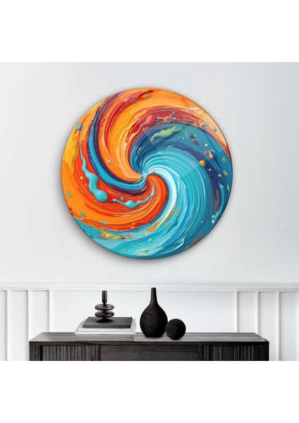 Hotumda Savrulan Renklerin Ahengi Sanatsal Yuvarlak Cam Tablo modelleri