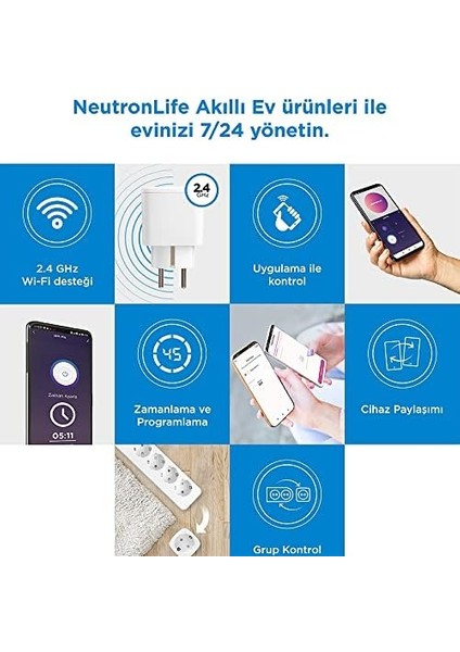 Akıllı Wi-Fi Destekli 16A Akım Korumalı Tekli Priz - Uygulama Üzerinden Kontrol NTL-SW01 16A Maksimum Enerji - Zamanlayıcı Akıllı Priz - Kolay Kurulum