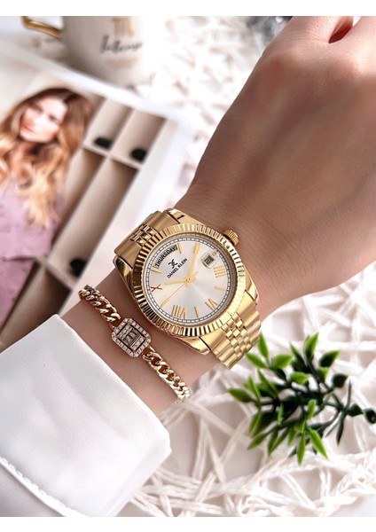 Çelik Kordon Takvimli Kadran 30 mt Suya Dayanıklı Kadın Kol Saati+Bileklik BFG.10038.G2 fiyatları