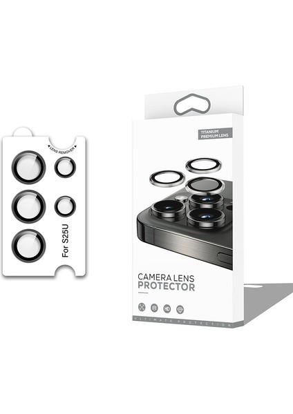 Samsung Galaxy S25 Ultra Için Kolay Takılan 3D Metal Çerçeveli Kamera Lens Koruyucu Siyah Cl-12
