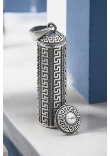 925 Ayar Gümüş Silindir Tasarımlı Cevşen Muska Kabı Kolye Küçük Boy