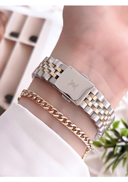 Çelik Kordon Takvimli Kadran 30 mt Suya Dayanıklı Kadın Kol Saati+Bileklik BFG.10038.G3 modelleri