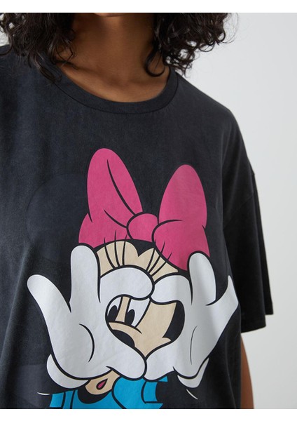 Xsıde Bisiklet Yaka Minnie Mouse Baskılı Kadın Tişört modelleri