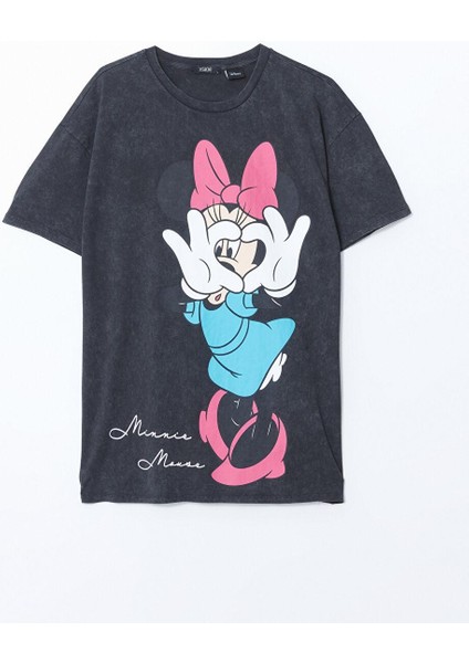 Xsıde Bisiklet Yaka Minnie Mouse Baskılı Kadın Tişört indirimleri