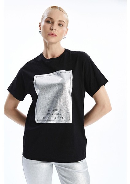 Lcw Vision Bisiklet Yaka Baskılı Kadın Tişört