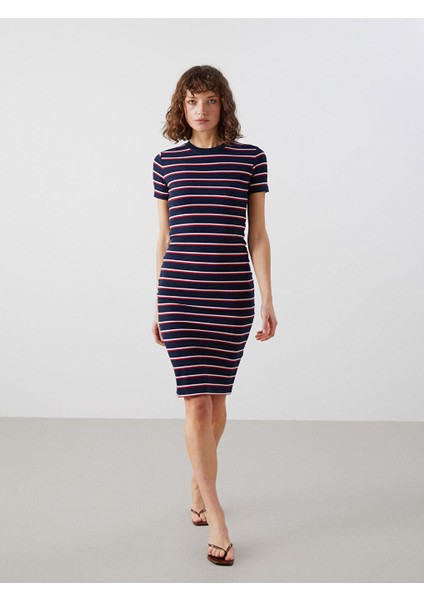Lcw Vision Bisiklet Yaka Çizgili Kadın Elbise