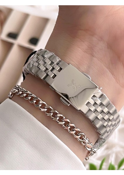 Çelik Kordon Takvimli Kadran 30 mt Suya Dayanıklı Kadın Kol Saati+Bileklik BFG.10038.G1 modelleri