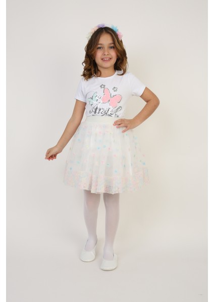 Kız Çocuk Kelebek Desenli Tişört Renkli Puantiyeli Etek Takım 23 Nisan 29 Ekim Gösteri Kıyafeti indirimleri