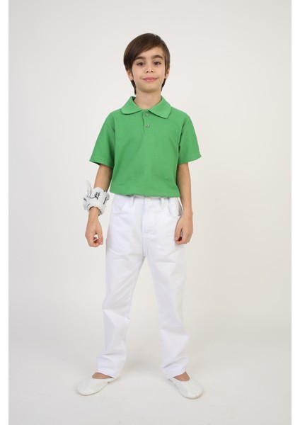 Erkek Çocuk Yeşil Kısa Kol Polo Yaka Tişört Beyaz Pantolon Takım 23 Nisan 29 Ekim Gösteri Kıyafeti fırsatları