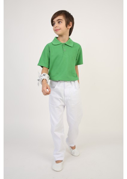 Erkek Çocuk Yeşil Kısa Kol Polo Yaka Tişört Beyaz Pantolon Takım 23 Nisan 29 Ekim Gösteri Kıyafeti indirimleri