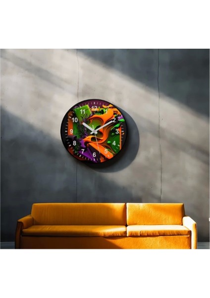 Dekoratif 3D Baskı Geometrik Desen Yuvarlak Duvar Saati -145