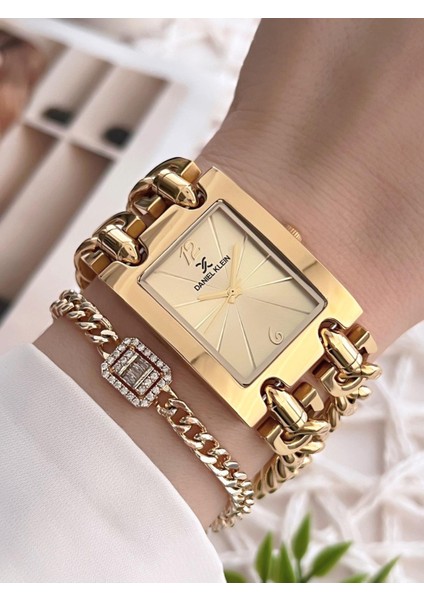 Çelik Zincir Tasarım Kordonlu 30 mt Suya Dayanıklı Kadın Kol Saati+Bileklik B.10036.S3