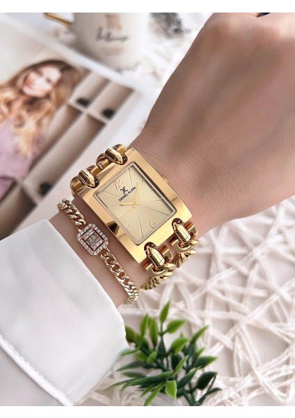 Çelik Zincir Tasarım Kordonlu 30 mt Suya Dayanıklı Kadın Kol Saati+Bileklik B.10036.S3 fiyatları