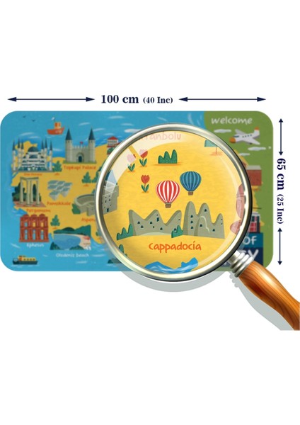 - Türkçe Eğitici Ülke ve Başkent Okyanus Detaylı Atlası Dünya Haritası Duvar STICKER -60X105-3870