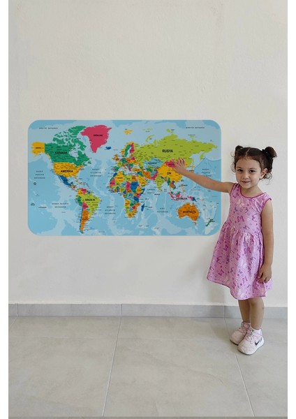 - Türkçe Eğitici Ülke ve Başkent Okyanus Detaylı Atlası Dünya Haritası Duvar STICKER -60X105-3870