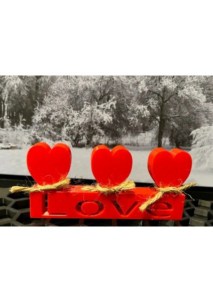 3D Baskı "love" Yazılı Kırmızı Kalp Dekoru