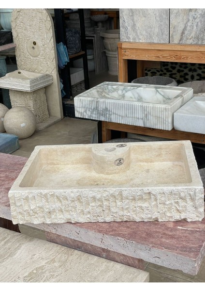 Dikdörtgen Kendinden Batarya Bağlantılı Traverten Doğal Taş Lavabo fiyatları
