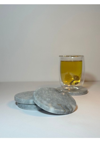 Gri Mermer Bardak Altlığı 4,lü Takım