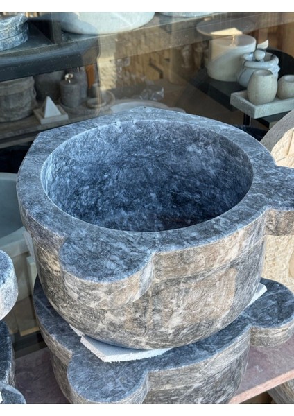 Bursa Siyahı Mermer Doğal Taş Hamam Kurnası Kulaklı Düz Model