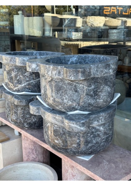 Bursa Siyahı Mermer Doğal Taş Hamam Kurnası Kulaklı Düz Model