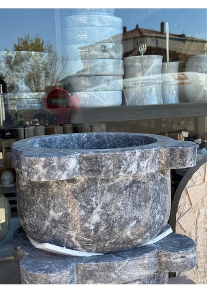 Bursa Siyahı Mermer Doğal Taş Hamam Kurnası Kulaklı Düz Model