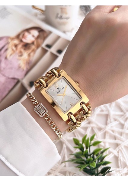 Çelik Zincir Tasarım Kordonlu 30 mt Suya Dayanıklı Kadın Kol Saati+Bileklik B.10036.S2 fiyatları