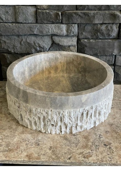Silver Traverten Taş Dekoratif Patlatma Modeli Lavabo