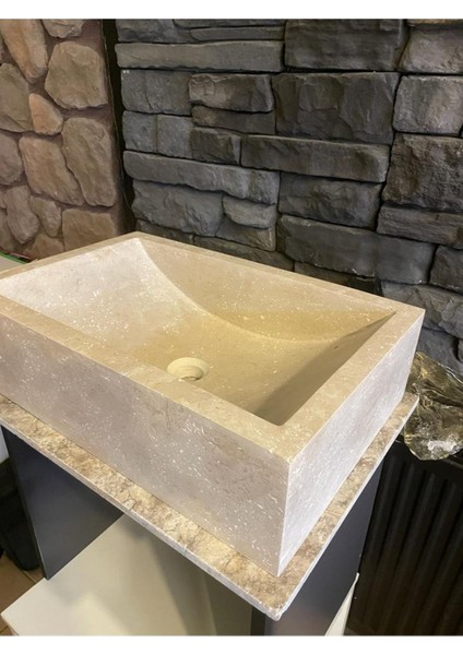 Dikdörtgen El Yapımı Traverten Lavabo 55X36X15 fiyatları