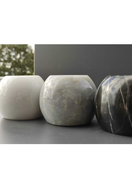 Stone Beyaz, Gri, Siyah Doğal Mermer 3'lü Mumluk Takımı fiyatları