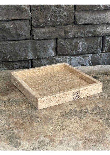 Light Bej Traverten Kare Tepsi 22X22 Sunumluk/nişan Söz Tepsisi fiyatları