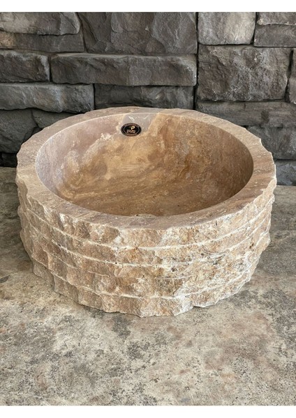 Doğal Taş Noçhe (Kahve Rengi) Traverten Patlatma Model Lavabo .