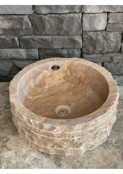 Doğal Taş Noçhe (Kahve Rengi) Traverten Patlatma Model Lavabo .