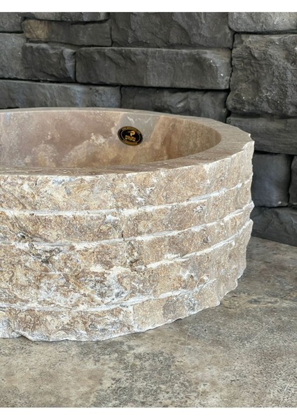 Doğal Taş Noçhe (Kahve Rengi) Traverten Patlatma Model Lavabo .