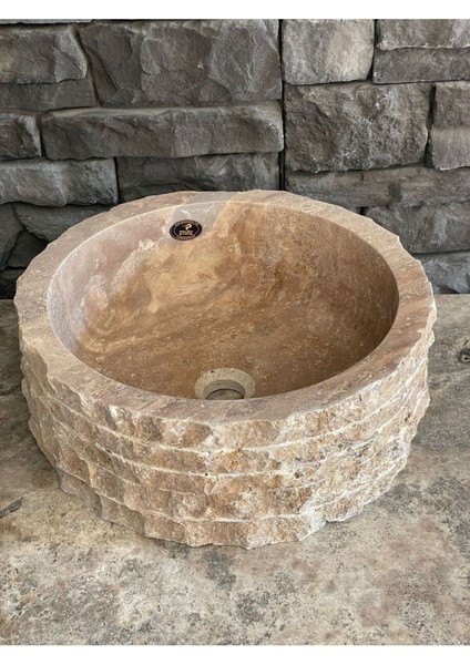 Doğal Taş Noçhe (Kahve Rengi) Traverten Patlatma Model Lavabo .