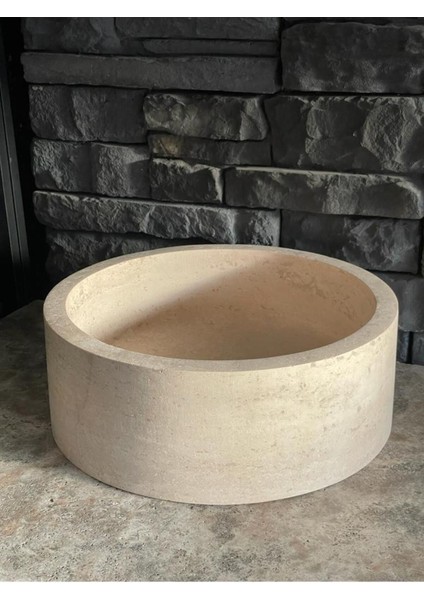Doğal Taş Light Traverten Silindir Model Lavabo