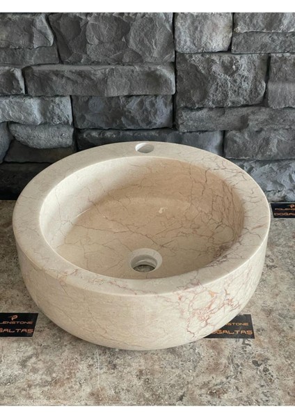 Bej Mermer Batarya Bağlantılı Lavabo 42X15