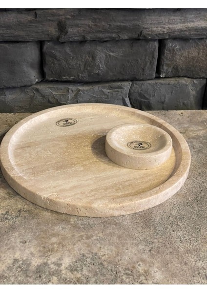 Traverten Doğal Taş Sunum ve Söz Nişan Tepsisi Hediyeli