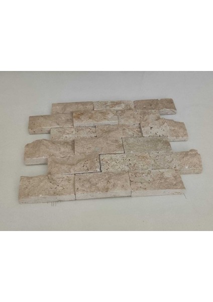 Bej Traverten Doğal Patlatma Duvar Kaplama Taşı Fileli